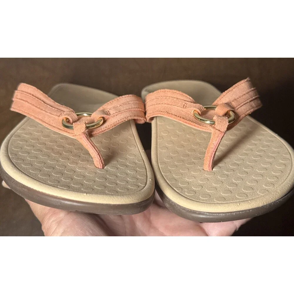 Vionic Tide Aloe Toe Post Sandals Pink / Orange Size 11 Gold Ring Detail EUC